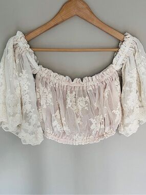 Seila Meghan's Top Off Shoulder Lace Crop Top One Size Cottagecore